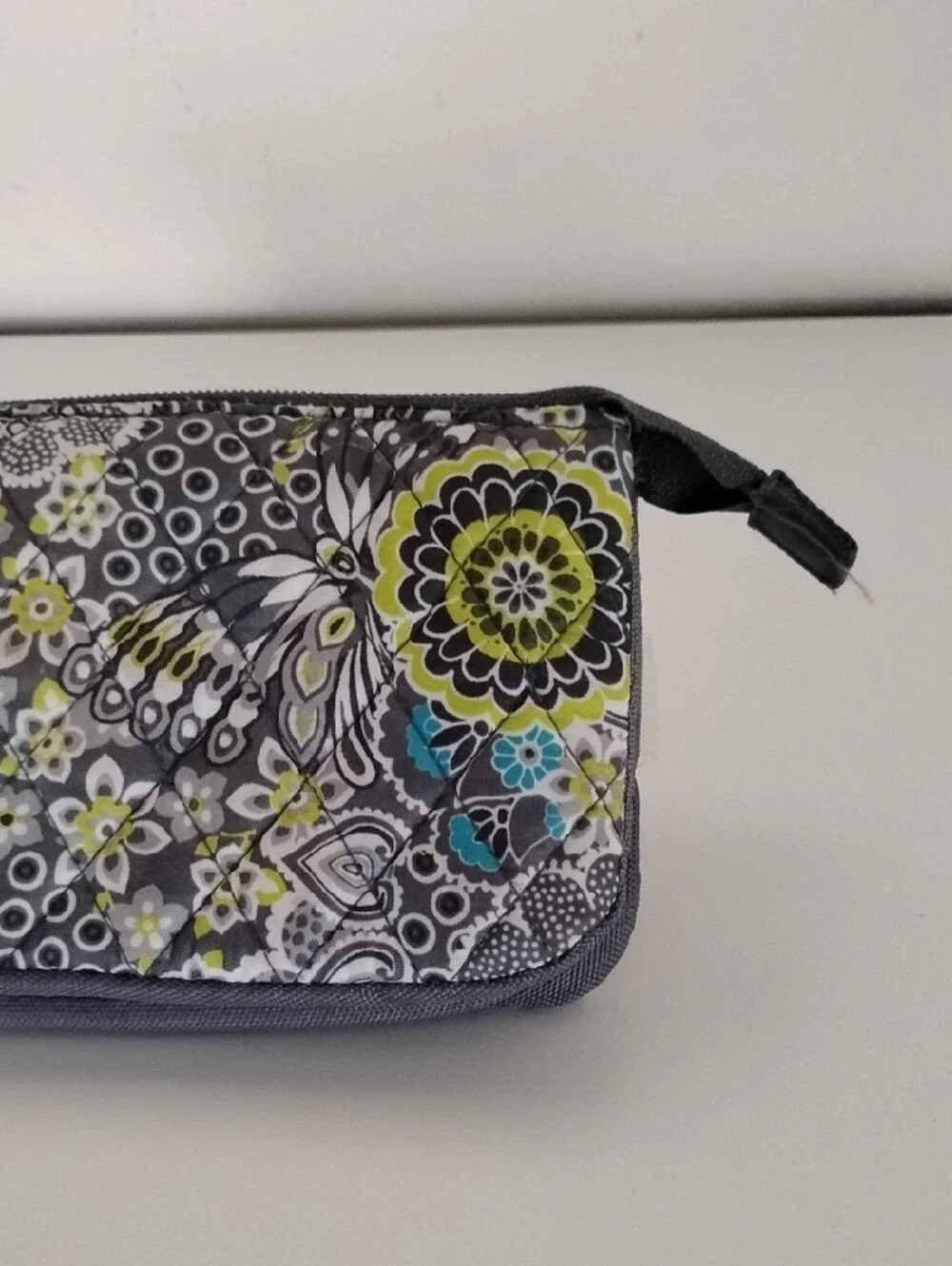Studio C Floral Quilted Zip Pouch - Gray, Teal & Lime